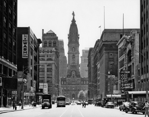 1950s Downtown Philadelphia Pa Usa Looking South Down North Broad Street At City Hall Print By Vintage Collection - Item # PPI195466LARGE