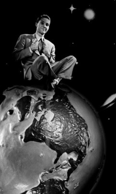 Young man sitting on top of globe Poster Print - Item # VARSAL255417116B