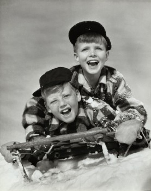 Two boys sliding on a sled Poster Print - Item # VARSAL25516507A