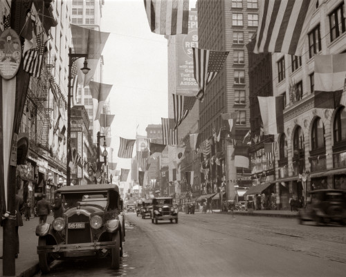 1920s-1926 Downtown Chicago State Street With American And Other National Flags Print By Vintage Collection - Item # PPI178456LARGE