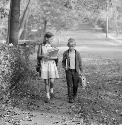 Boy and girl walking to school Poster Print - Item # VARSAL255416513