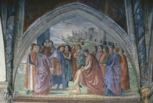 Life of Saint Francis: Renunciation of Worldly Goods  1482-85  Domenico Ghirlandaio   Fresco  Sassetti Chapel  Santa Trinita  Florence  Italy Poster Print - Item # VARSAL263663