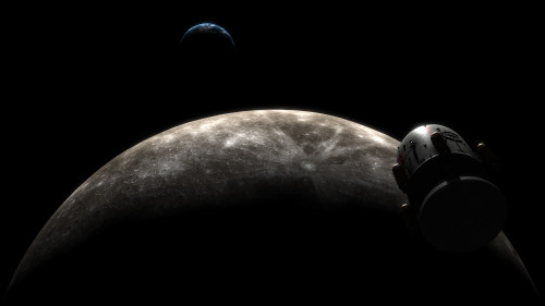 Orion-drive spacecraft in lunar orbit Poster Print - Item # VARPSTRTA200032S
