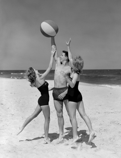 1950s Teens Jumping For Beach Ball Wearing Swim Suits Poster Print By Vintage Collection (22 X 28) - Item # PPI172406LARGE