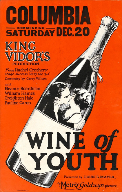 Wine Of Youth Inside The Wine Bottle From Left: William Haines Eleanor Boardman 1924. Movie Poster Masterprint - Item # VAREVCMCDWIOFEC034H