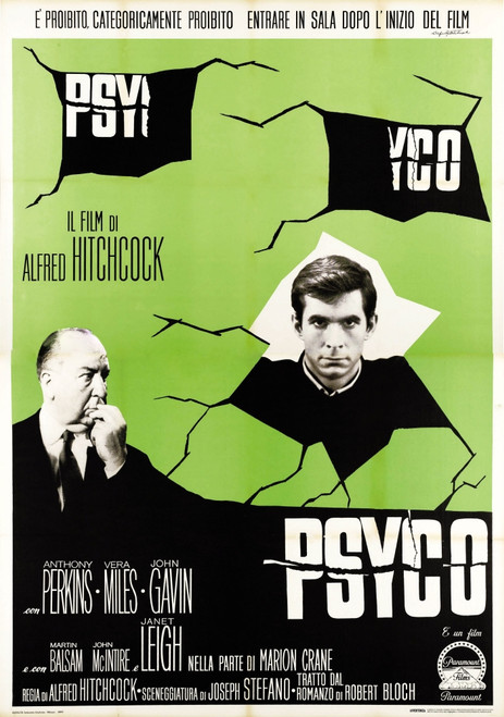 Psycho From Left: Alfred Hitchock Anthony Perkins On Italian Poster Art 1960. Movie Poster Masterprint - Item # VAREVCMMDPSYCEC014H