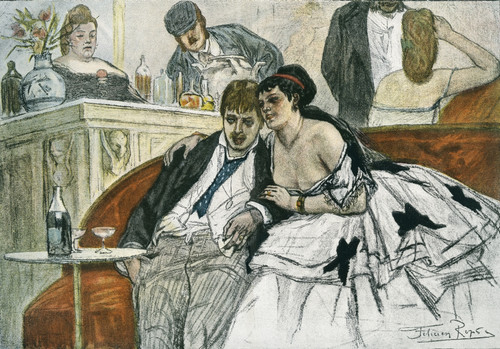 The Drunken Dandy, after Felicien Rops. From Illustrierte Sittengeschichte vom Mittelalter bis zur Gegenwart by Eduard Fuchs, published 1909. PosterPrint - Item # VARDPI2430191