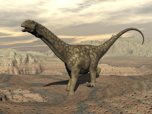 Large Argentinosaurus dinosaur walking on rocky terrain Poster Print - Item # VARPSTEDV600044P