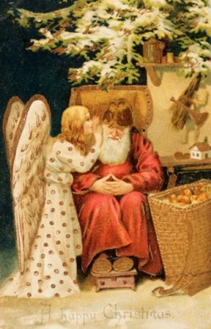 Santa with an Angel  Nostalgia Cards Poster Print
