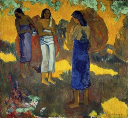Three Tahitian Women Against a Yellow Background  Poster Print - Item # VARSAL1158780