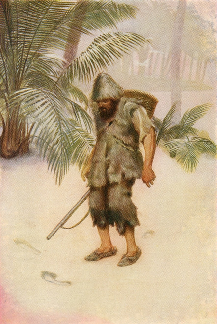 Robinson Crusoe Sees A Footprint In The Sand. I Stood Like One Thunderstruck. Colour Illustration From Robinson Crusoe By Daniel Defoe, Published C.1911. PosterPrint - Item # VARDPI2220990