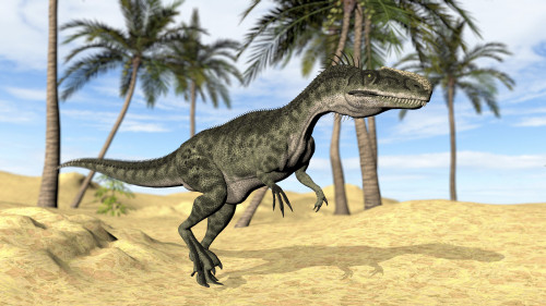 Monolophosaurus walking across a prehistoric landscape Poster Print - Item # VARPSTKVA600397P