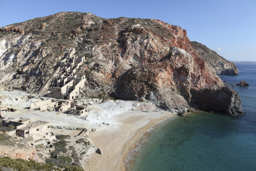 Paliorema historic Sulfur Mine and processing facility, Milos Island, Greece. Overview of bay Poster Print - Item # VARPSTRRS300456S