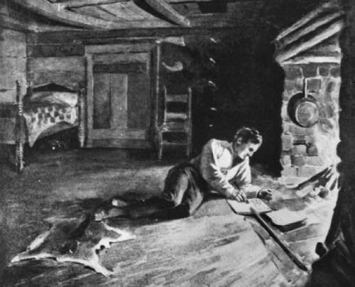 Young Abraham Lincoln Studying in Front of Fireplace  Illustration Poster Print - Item # VARSAL25514549