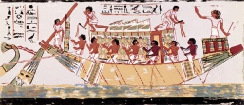Funeral Procession Scene with Nile Boats and Crew  Egyptian Art Poster Print