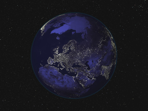 Full Earth at night showing city lights centered on Europe Poster Print - Item # VARPSTSTK201280S