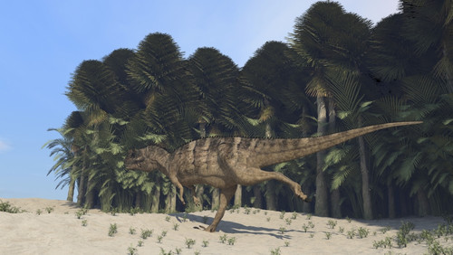Ceratosaurus running across a prehistoric landscape Poster Print - Item # VARPSTKVA600390P
