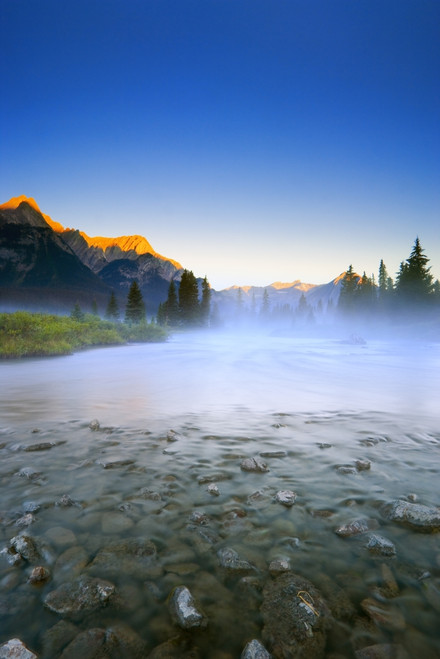 Sunrise And Early Morning Mist On Mountain River PosterPrint