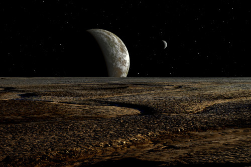 A planet and its moon are dimly lit by a distant sun Poster Print - Item # VARPSTHET100004S