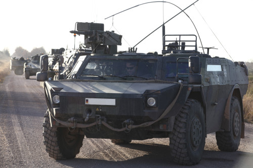 Fennek armored reconnaissancd vehicles of the German Army training for Afghanistan deployment during Exercise Bora at Letzlingen Army Training Center, Germany Poster Print - Item # VARPSTTZG100023M