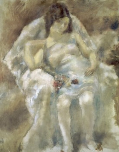 YOUNG GIRL SEATED WITH FLOWERS JEUNE FILLE ASSISE AUX FLEURS Pascin  Jules 1885 d1930 French Poster Print - Item # VARSAL11581575