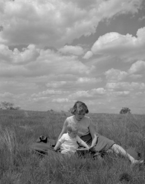 Mother and daughter sitting on meadow Poster Print - Item # VARSAL2559749