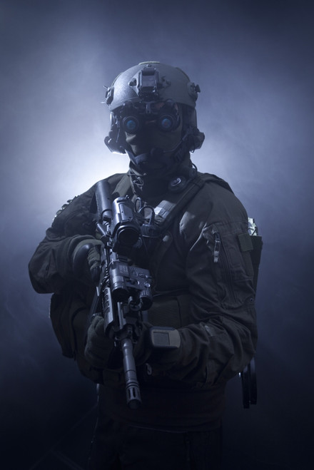Special operations forces soldier equipped with night vision and an automatic weapon Poster Print - Item # VARPSTTWE300035M