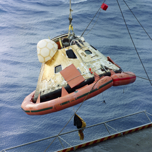 December 27, 1968 - The Apollo 8 capsule is seen being hoisted aboard the recovery carrier, USS Yorktown after its successful splashdown. Poster Print - Item # VARPSTSTK203927S