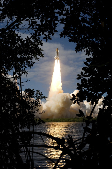 Space Shuttle Atlantis lifts off from its launch pad at Kennedy Space Center, Florida Poster Print
