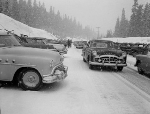 USA  Washington  US Highway 10   heavy traffic during snowfall   50 miles East of Seattle Poster Print - Item # VARSAL255423826