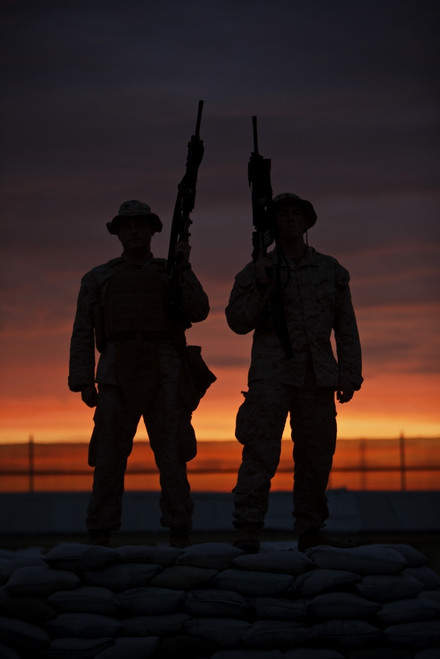 Silhouette of U.S Marines on a bunker at sunset in Northern Afghanistan Poster Print - Item # VARPSTTMO100545M