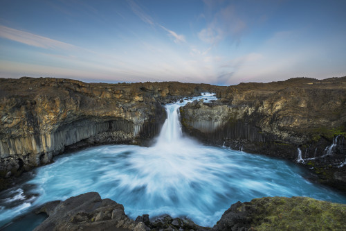 Waterfall flowing from a stream and rugged cliffs; Aldeyjarfoss, Iceland PosterPrint - Item # VARDPI12296393