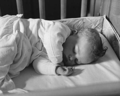 High angle view of a baby sleeping in a crib Poster Print - Item # VARSAL2551050A