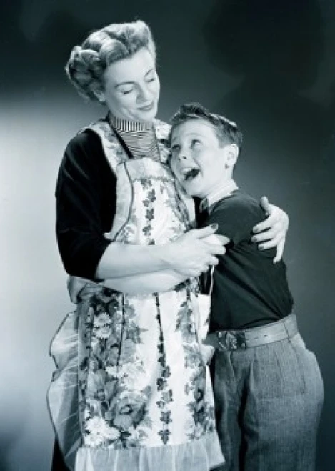 Mother embracing son Poster Print