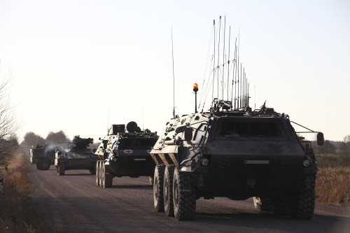 A convoy of German Army TPz Fuchs armored personnel carriers and combat vehicles train for Afghanistan deployment during Exercise Bora at Letzlingen Army Training Center, Germany Poster Print - Item # VARPSTTZG100024M