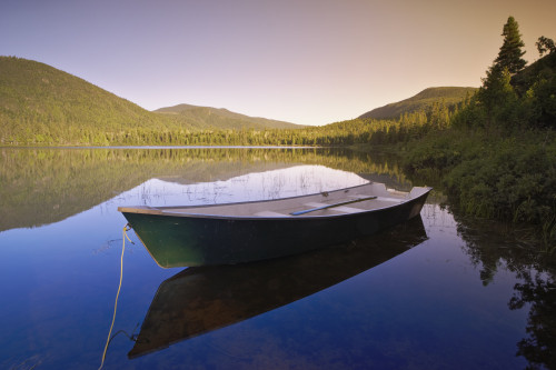 View Of Boat At Lebreux Lake At Sunset, Quebec PosterPrint - Item # VARDPI2063824