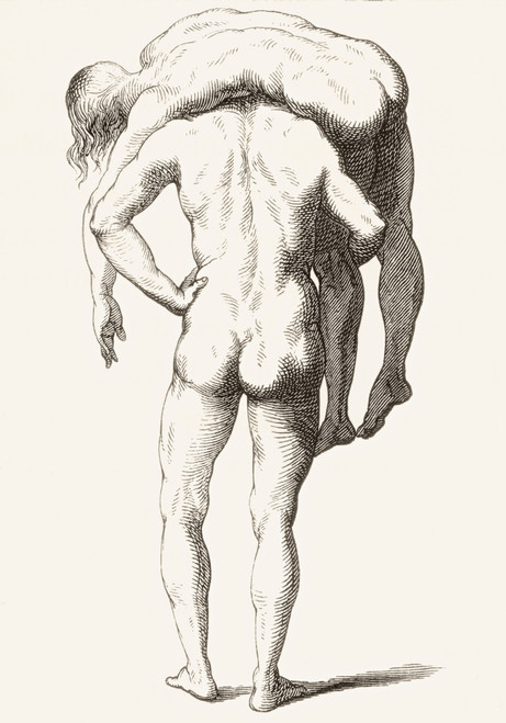 Drawing By Luca Signorelli Of Back View Of One Male Figure Carrying Another Across His Shoulders. From Histoire Des Peintres, ?Cole Florentine, Published 1876 PosterPrint - Item # VARDPI2334312