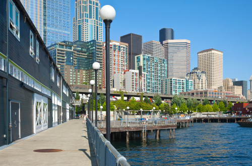 Skyscrapers at the waterfront, Seattle, King County, Washington State, USA Poster Print - Item # VARPPI169701
