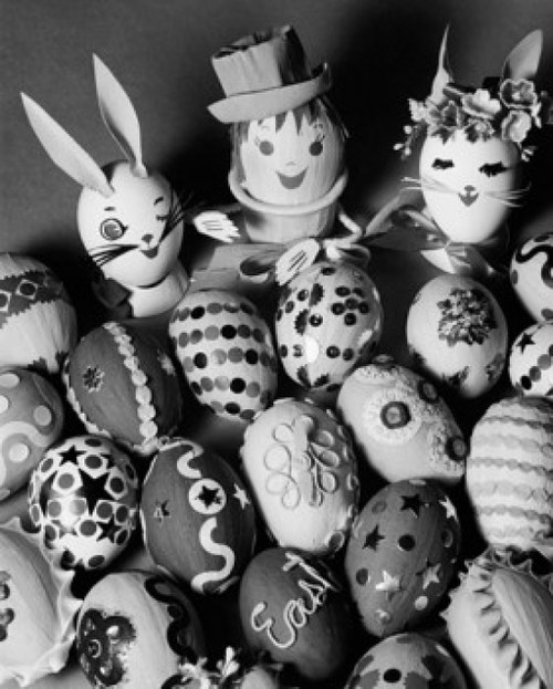High angle view of decorated Easter eggs Poster Print