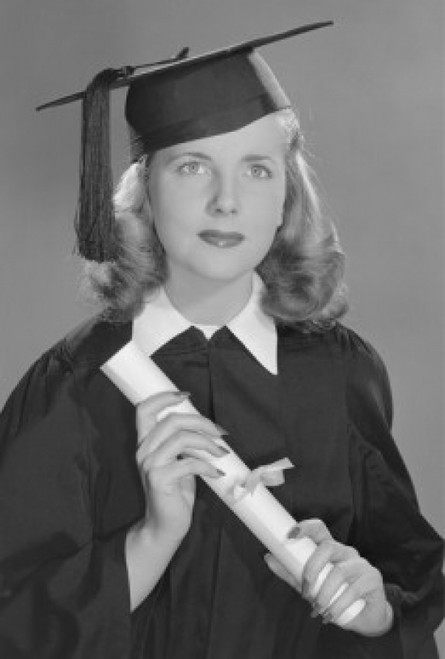 Studio portrait of female graduate holding diploma Poster Print - Item # VARSAL255418833