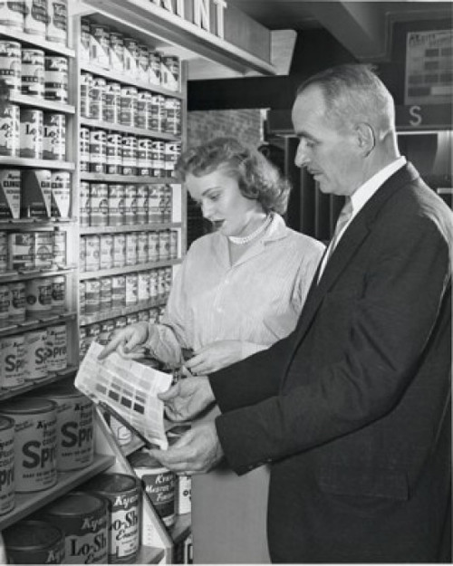 Mature couple holding color swatch in paint store Poster Print - Item # VARSAL25543584