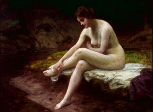 Naked woman washing feet  painted image  Poster Print - Item # VARSAL900128847