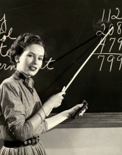 Side profile of a teacher pointing to a blackboard Poster Print - Item # VARSAL2553757