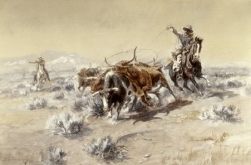 Roping The Longhorns  Charles Marion Russell  Poster Print - Item # VARSAL900125843