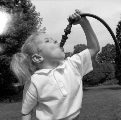 Girl drinking from garden hose Poster Print - Item # VARSAL255416406