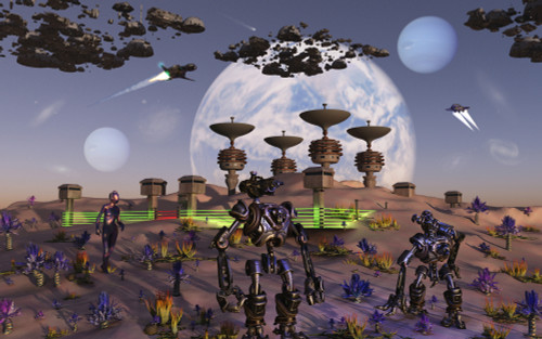 Robots busy at work constructing a new base on an alien moon Poster Print - Item # VARPSTMAS100454S