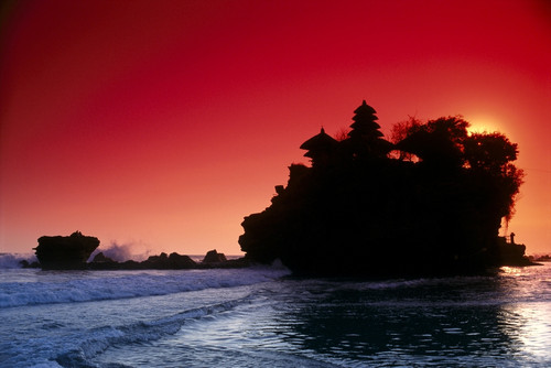 Indonesia, Bali, Tanah Lot Silhouetted By Dramatic Red Sunset Skies PosterPrint - Item # VARDPI2000834