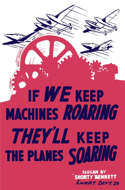 World War II poster of factory gears turning as fighter planes fly through the sky Poster Print - Item # VARPSTJPA100966M