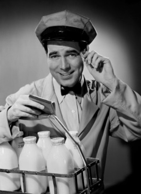Portrait of milk man looking at camera and smiling Poster Print