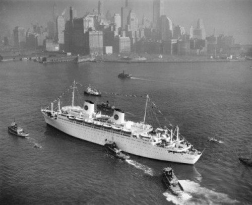 USA  New York State  New York City  High angle view of cruise ship in sea Poster Print - Item # VARSAL25544341